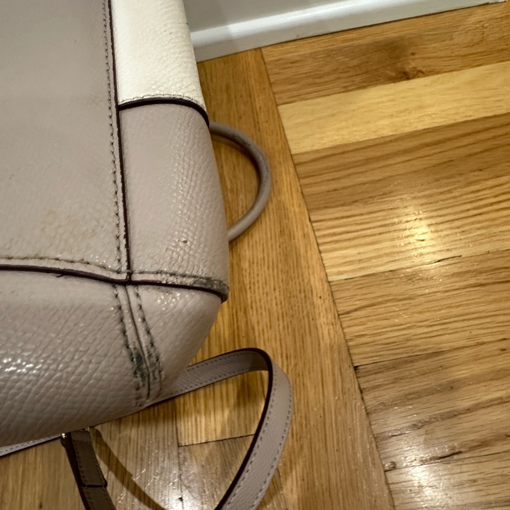 Coach Margot Beige Color Block Two-Tone Leather Satchel Shoulder Bag - Picture 11 of 16